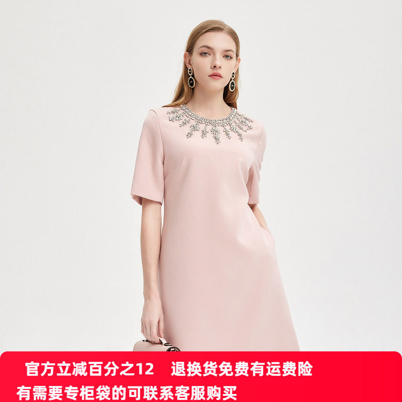 斯尔丽2024新款华丽钉珠H身型高级质感礼服连衣裙