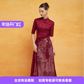 斯尔丽2024新款 改良旗袍拼接薄透朦胧水墨画精致流苏连衣裙