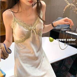甜美纯欲吊带睡裙蕾丝边性感睡衣女新款带胸垫碎花连衣裙约会裙子