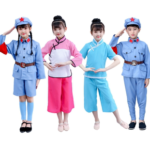 儿童小红军八路演出服红色娘子军舞台表演服装闪闪红星幼儿合唱服