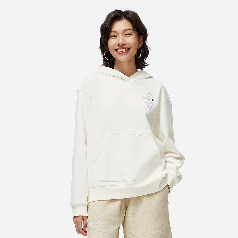 李宁女子加绒保暖宽松套头卫衣