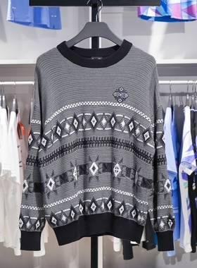 李宁秋冬款毛衣男子运动时尚潮流休闲宽松套头圆领编织衫AMBT247