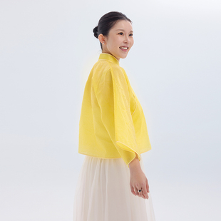 王逆天原创旗袍|平裁手工飘逸大袖短衫 明黄色单层中国风女装外套