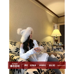 打底衫 蕾丝花边拼接V领磨毛长袖 女宽松显瘦T恤 佩里月光 大于诗集