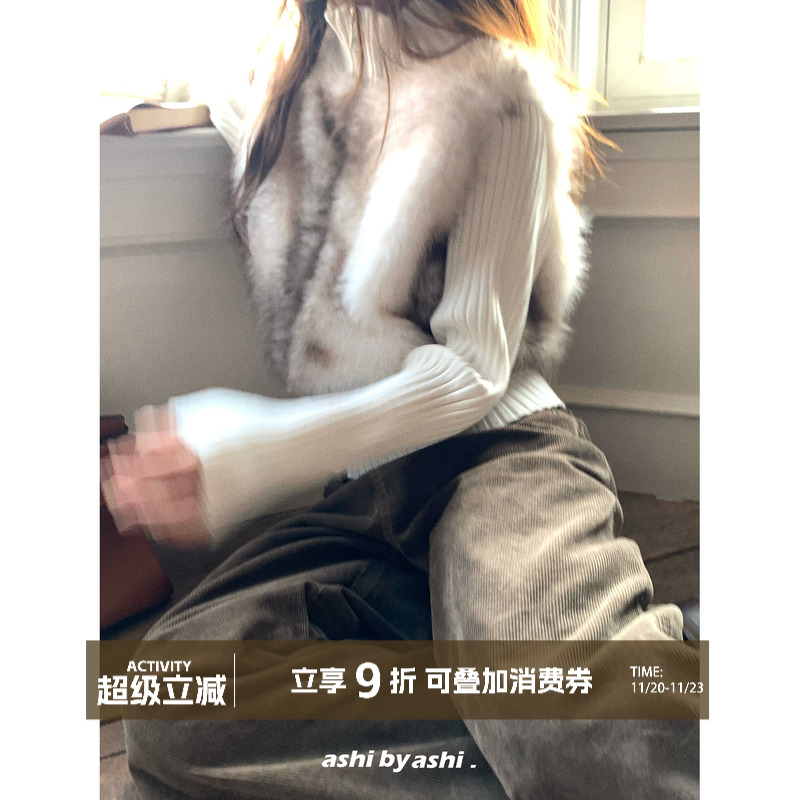 大于诗集 银河旷野 美拉德环保皮草设计感假两件拼接毛衣显瘦外套