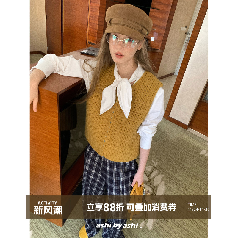 大于诗集 曼乐之城 慵懒风粗线毛衣女圆领背心高级感显瘦针织马甲