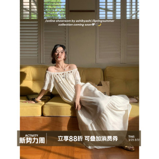 蕾丝拼接一字肩短袖 法式 连衣裙女宽松长裙夏 歌剧院天使 大于诗集