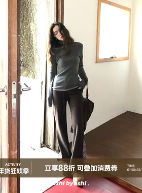 大于诗集 极简暖绒裤 抽绳磨毛垂感高腰显瘦微喇裤女拖地休闲长裤