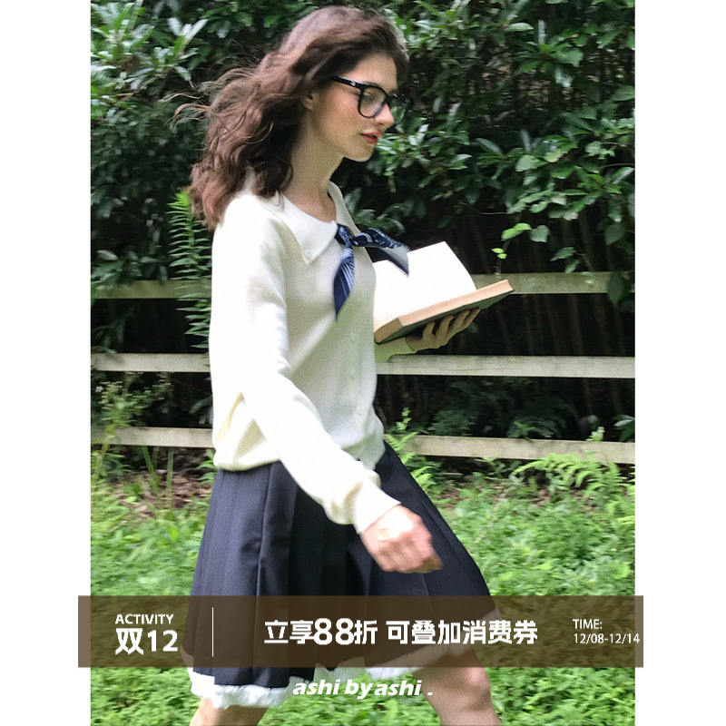 大于诗集 乖乖女 miu系复古拼接蕾丝中长伞裙女百褶A字半身裙秋季