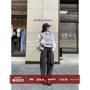 无束缚宽松撞色翻边抽绳立体香蕉伞兵休闲裤 大于诗集 city不city