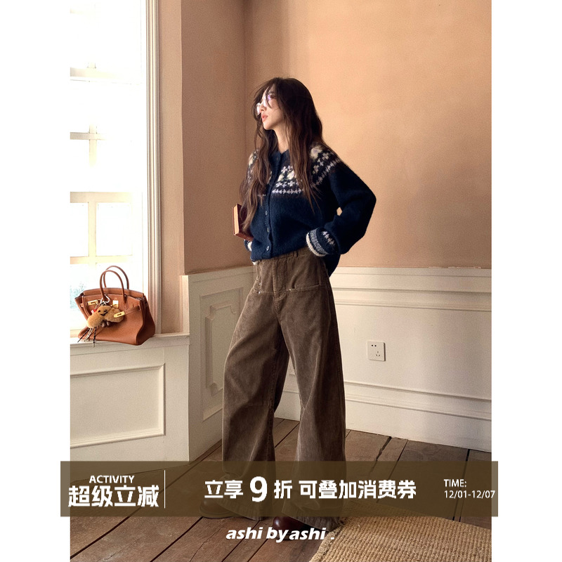 大于诗集 夜晚咖啡馆 美式复古工装裤女宽松显瘦灯芯绒休闲弯刀裤