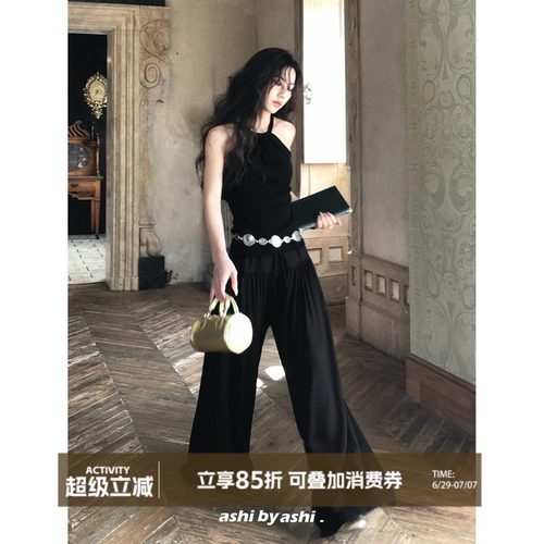大于诗集 环游漫步 高腰系带垂感直筒大摆阔腿裤女松弛感休闲裤夏