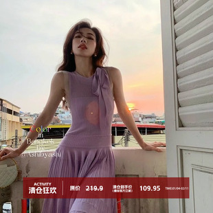 大于诗集 德鲁纳少女 法式风无袖针织系带连衣裙女夏季设计感裙子