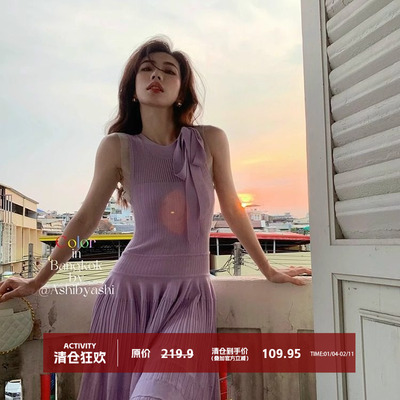 大于诗集 德鲁纳少女 法式风无袖针织系带连衣裙女夏季设计感裙子