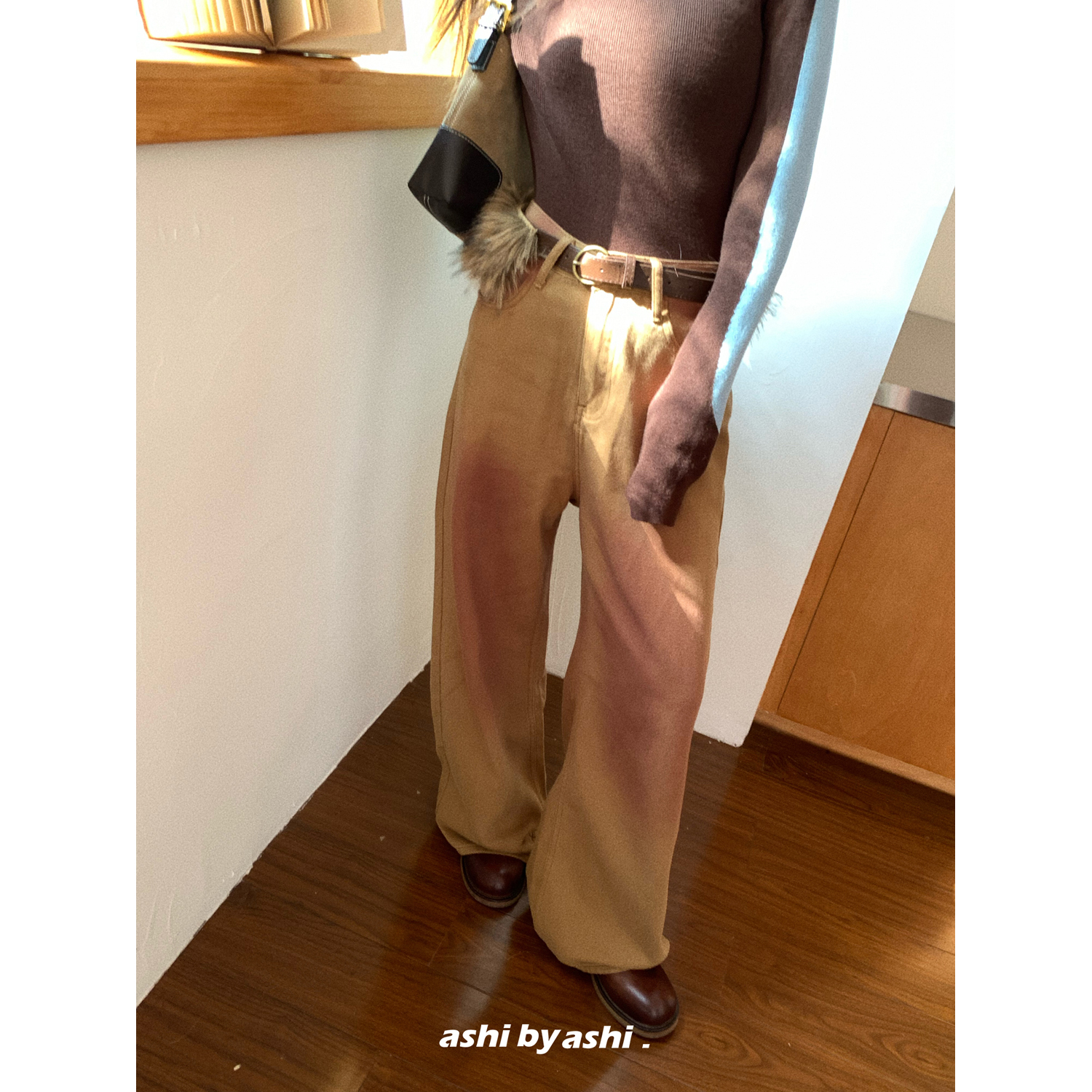 【10/08新品21点前七折】枫糖拿铁 复古脏脏腮红高腰阔腿牛仔裤女
