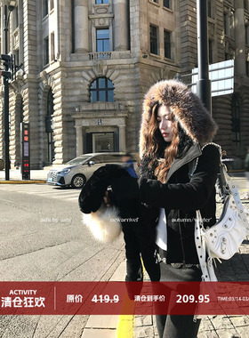 大于诗集 休闲假期 Y2K古早感毛领加厚连帽开衫女短款卫衣外套冬