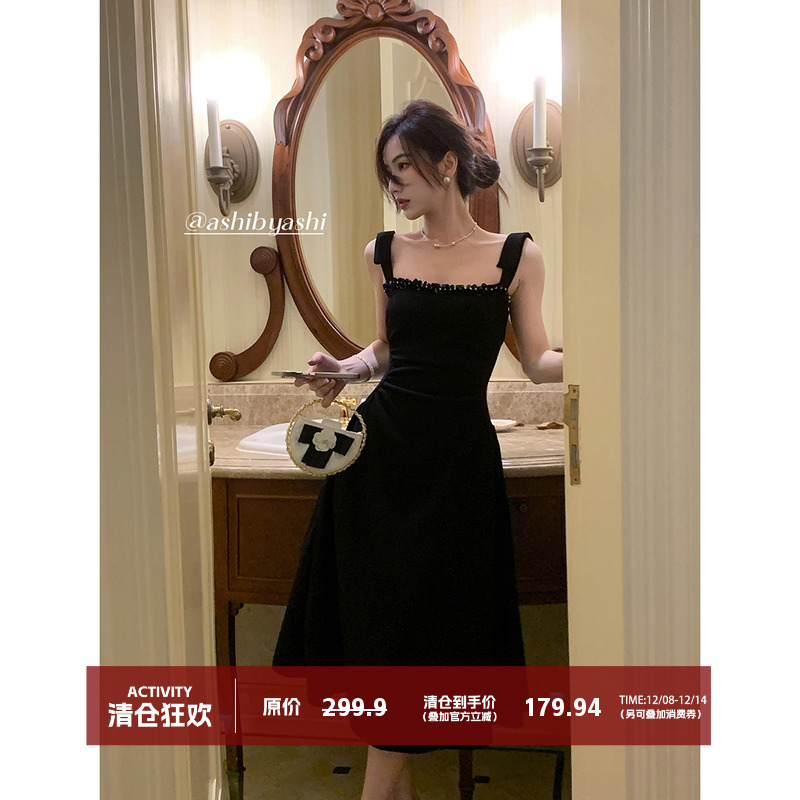 法式风A型纯色蝴蝶结片连衣裙