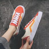 休闲拼接女板鞋 2026春季 潮 去滑板韩版 时尚 穿上这双血橙色 帆布鞋