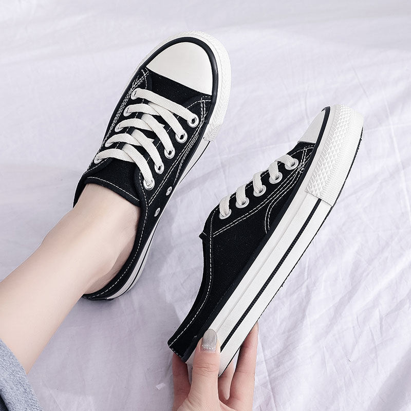 无后跟帆布鞋女2024新款春季套脚一脚蹬懒人鞋ulzzang半拖板潮鞋