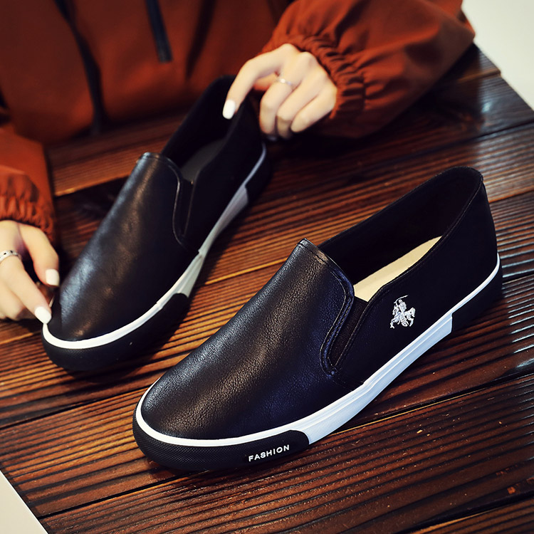 春季男鞋韩版潮鞋帆布鞋一脚蹬懒人鞋低帮休闲鞋子皮面板鞋乐福鞋