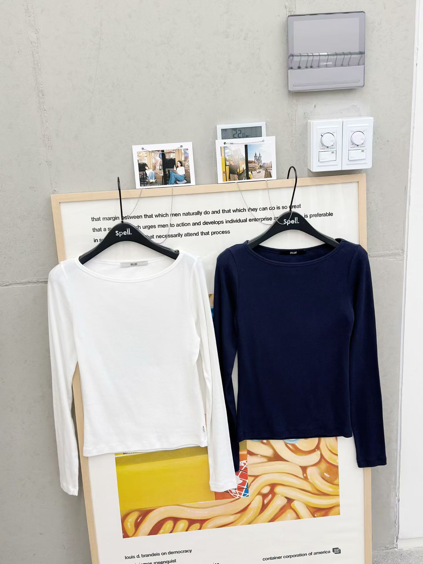 Spell llIII韩国2025秋冬纯色一字领长袖T恤女修身显瘦打底衫上衣