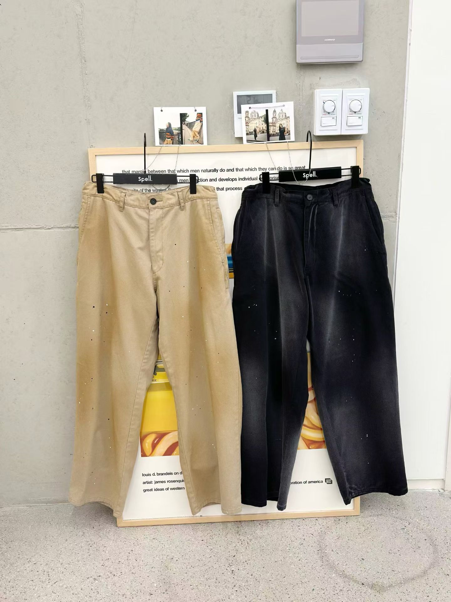 韩国Spell llIII 2025秋冬泼墨涂鸦休闲裤宽松直筒阔腿裤