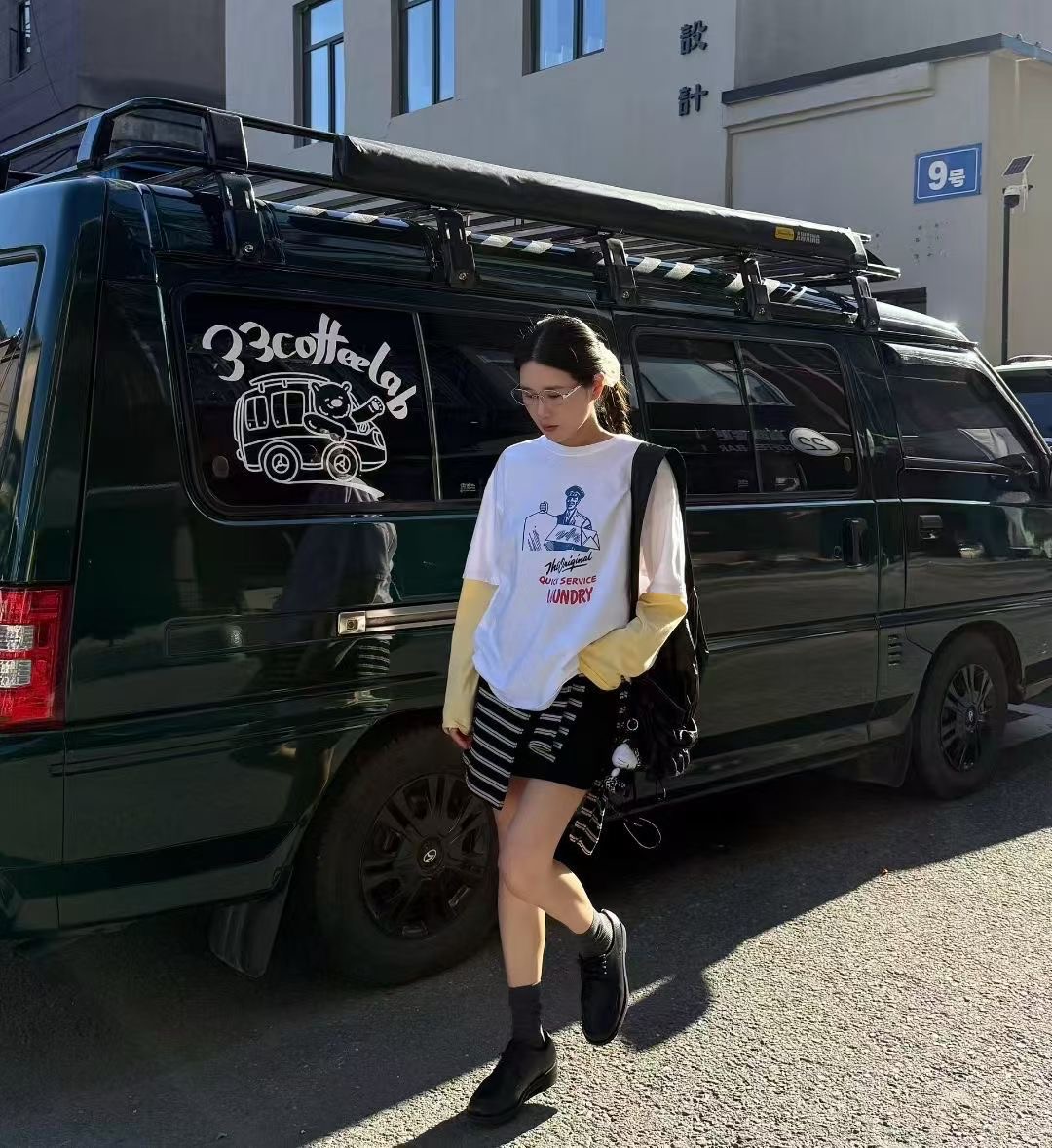 Spell llll2025秋季新品撞色层叠长袖T恤时尚印花宽松休闲上衣女