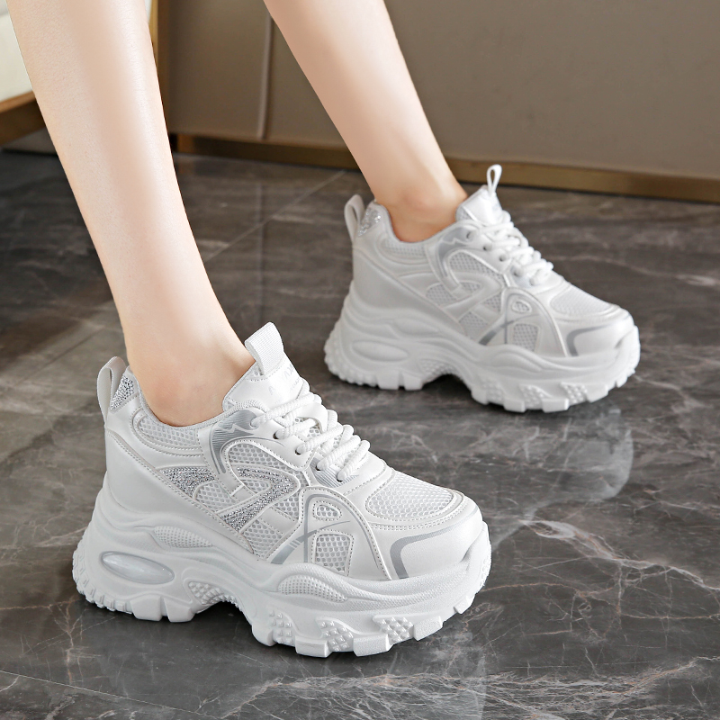 网面透气内增高8cm老爹鞋女