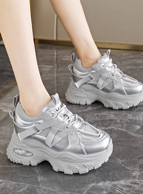 网面透气内增高老爹鞋女2026春夏新款网红ins矮个子增高8cm休闲鞋