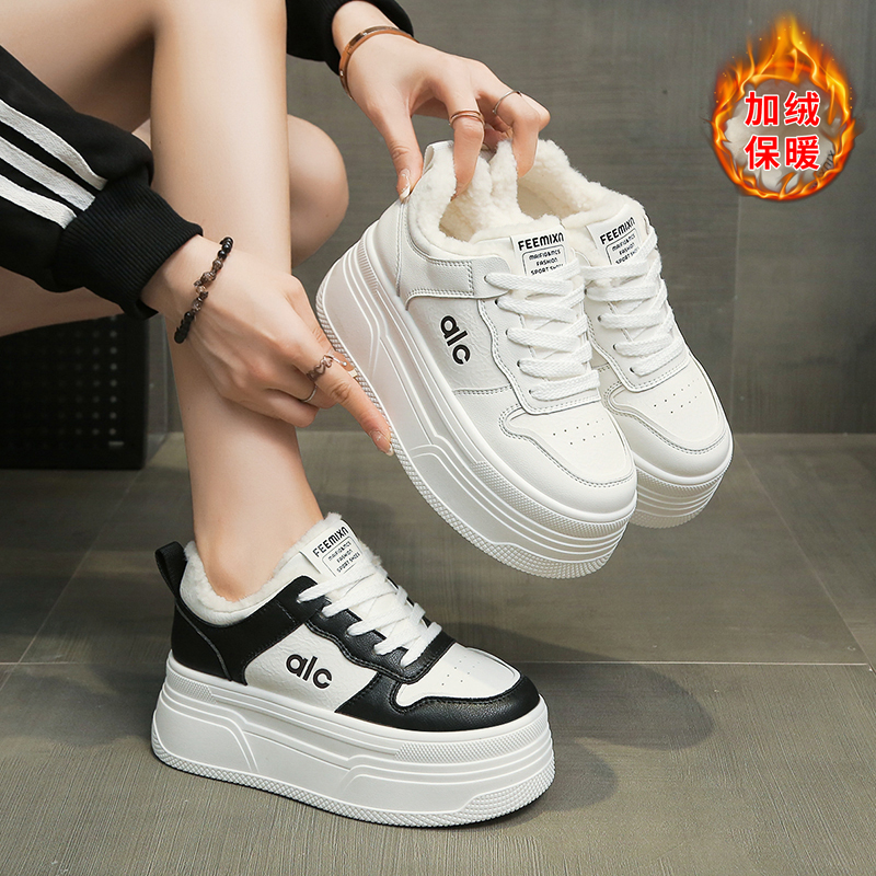 加绒保暖小白鞋女棉鞋厚底松糕鞋