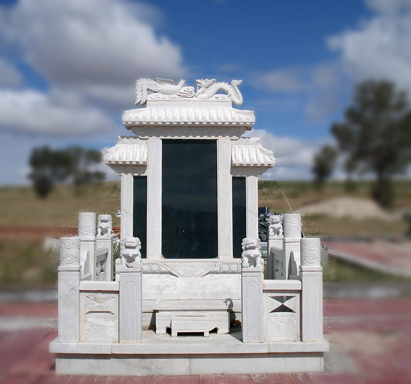 曲阳石雕龙凤碑头汉白玉龙柱狮子拼装家族墓碑石头雕刻供桌定制