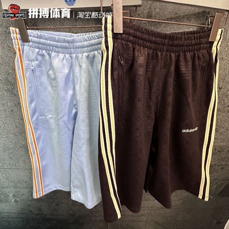 正品Adidas阿迪三叶草男女短裤暗纹宽松运动五分裤JC6143 JC6142