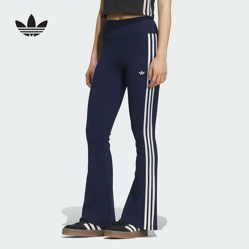 Adidas阿迪达斯三叶草运动长裤女深蓝色条纹休闲透气卫裤KC3130