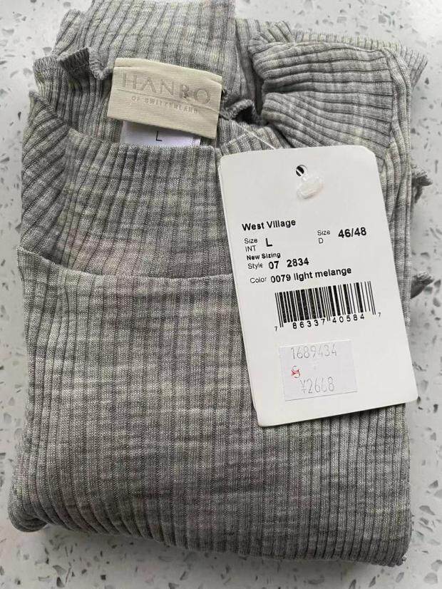 스위스 수입 HANRO 심플 블랙 그레이 울 뽕나무 실크 하프 하이 칼라 긴팔 티셔츠 웜 탑 2834