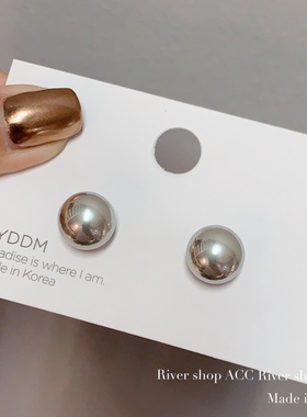 1.2cm直径青灰色珍珠【耳钉】韩国饰品 s925银针
