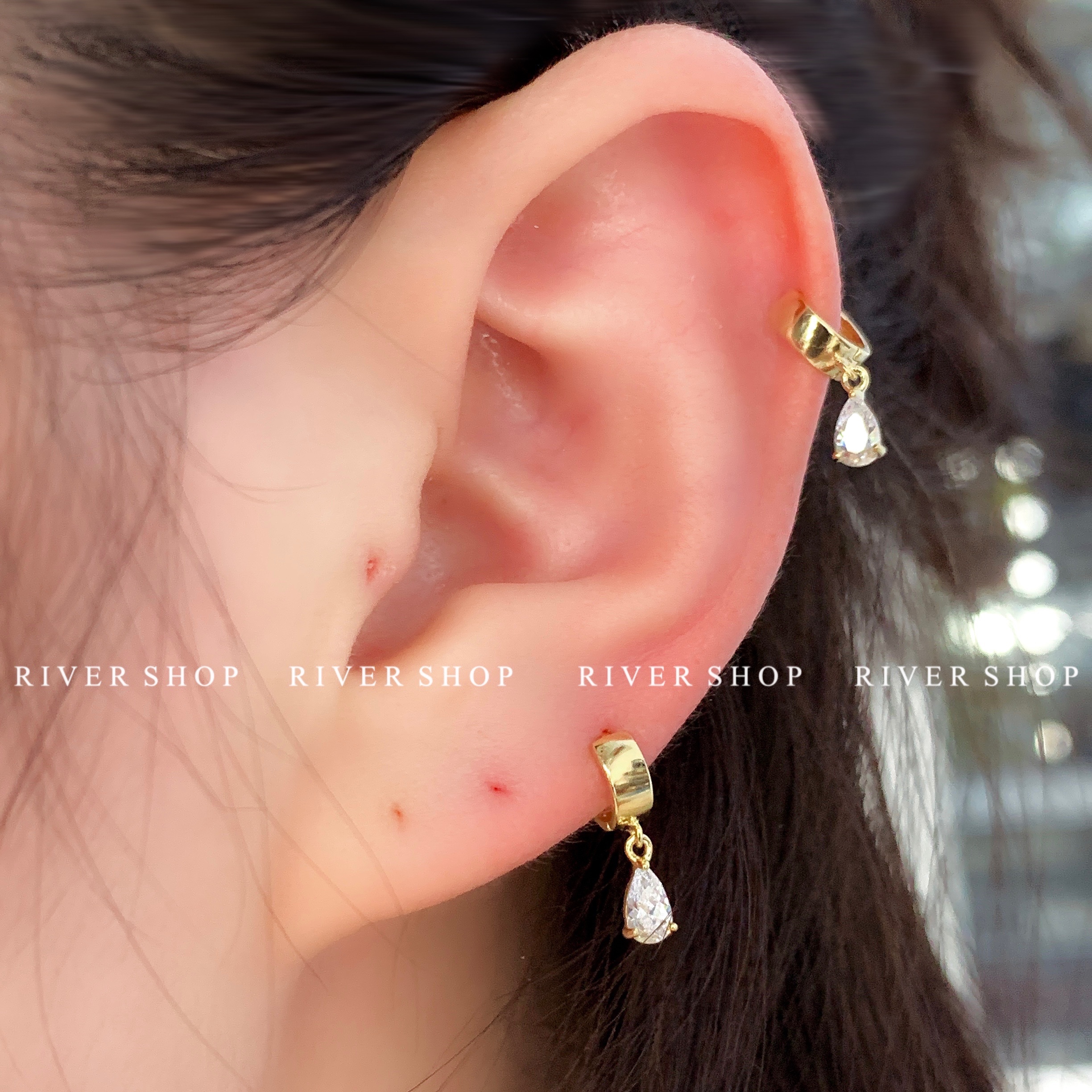 5mm水滴吊坠耳骨扣通体银迷你小耳环s925银饰品养耳朵洗澡睡觉戴