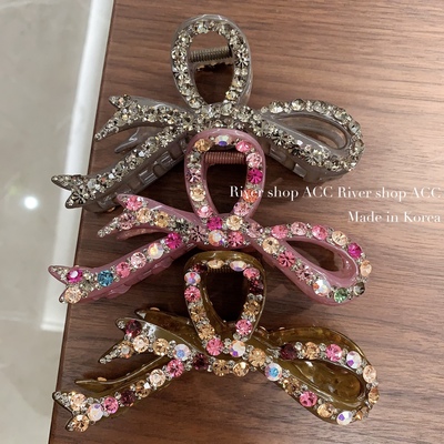 12cm韩国进口【大号抓夹鲨鱼夹】奢华水晶钻彩色满钻蝴蝶结发量多