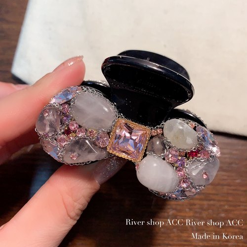 5.5cm韩国进口粉水晶【抓夹】轻奢蝴蝶结中号半抓发饰新中式