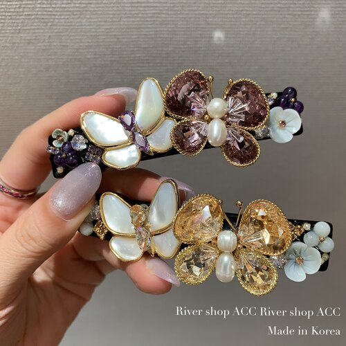 8.5cm大水晶贝壳蝴蝶【重工弹簧夹】韩国发饰轻奢小众发夹发卡女