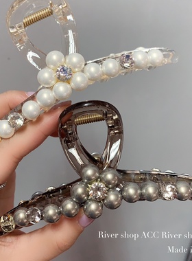 13cm青灰色珍珠小花【抓夹】韩国进口发饰鲨鱼夹发夹子发抓发卡