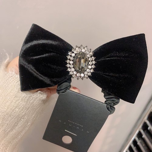 椭圆形水晶【发圈】韩国发饰丝绒蝴蝶结粗发绳高弹力百搭黑色高贵