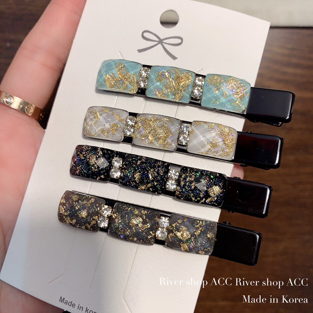 贵气！6cm方块琉璃金箔【鸭嘴夹】韩国东大门边夹