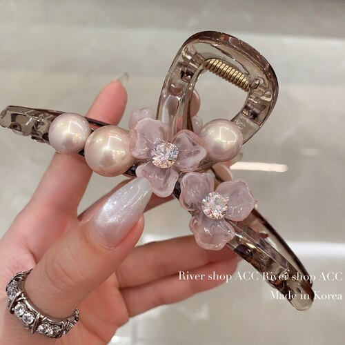 甜美桃花～13cm珠珠闪钻【抓夹】韩国发饰夏季新品发夹