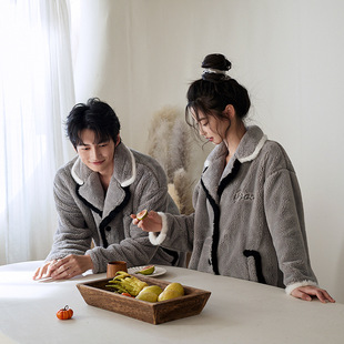情侣睡衣秋冬款珊瑚绒加厚加绒保暖时尚可外穿男女家居服套装冬季