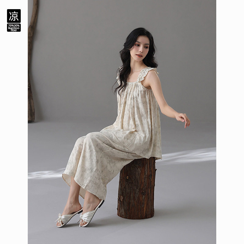 【天然竹纤维】新款睡衣女士背心袖睡衣宽松可外穿家居服女款套装