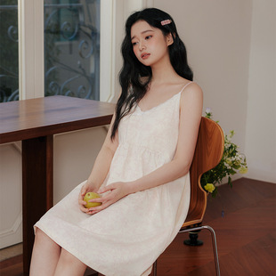 粉色扎染 夏季A类冰凉棉带胸垫吊带睡裙少女抑菌防螨纯棉睡衣