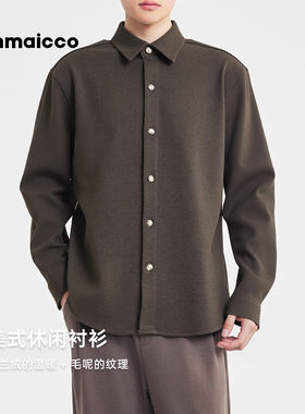 墨麦客男装冬季新款法兰绒碳素磨毛长袖衬衫男士老钱风落肩衬衣男