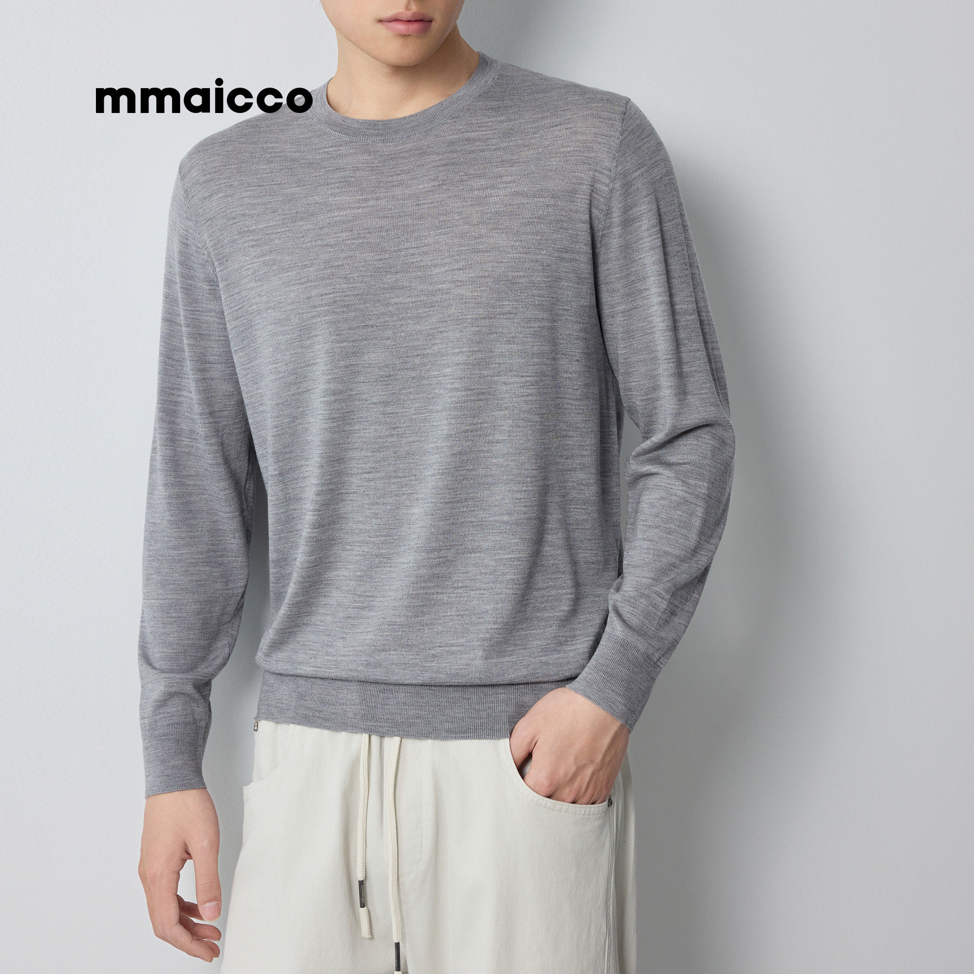 墨麦客男装2026春季新款薄羊毛衫男士圆领针织衫内搭打底衫男