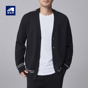 墨麦客男装简约V领针织开衫男2025秋新款条纹撞色男士针织衫20809