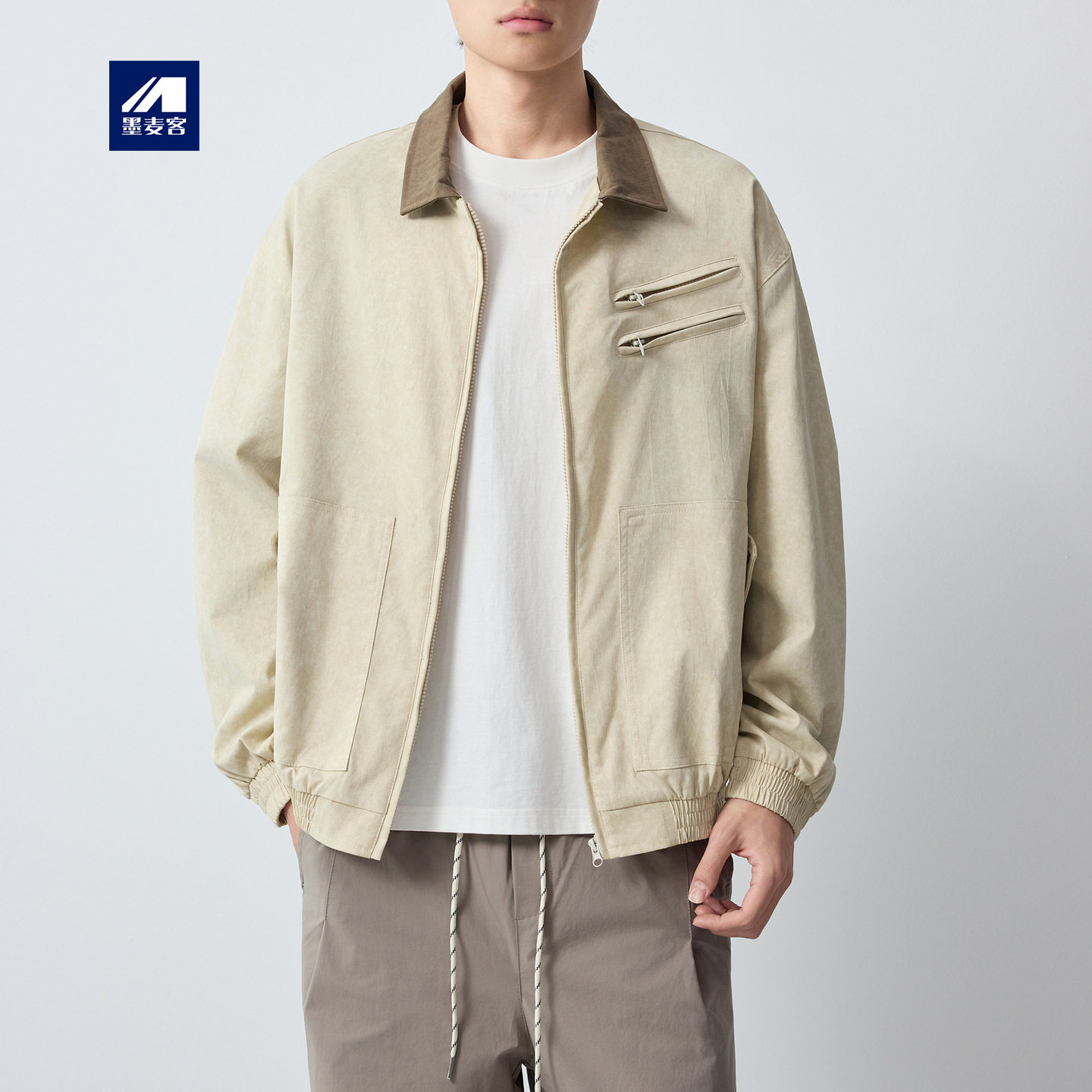 墨麦客男装美式休闲撞色男款外套2026春季新款炒色水洗夹克81587.